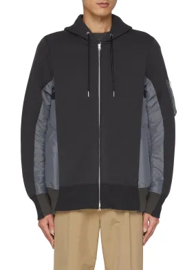 -----------SACAI  ---- ------------GREY ----Sponge Sweat Nylon Insert Zip Up Hoodie --