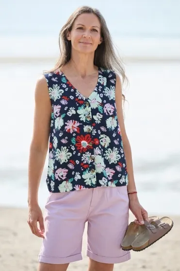 Allium Floral Print Vest - Navy - LM24041N