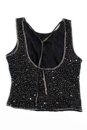 Black Beaded Sequin Tank Top