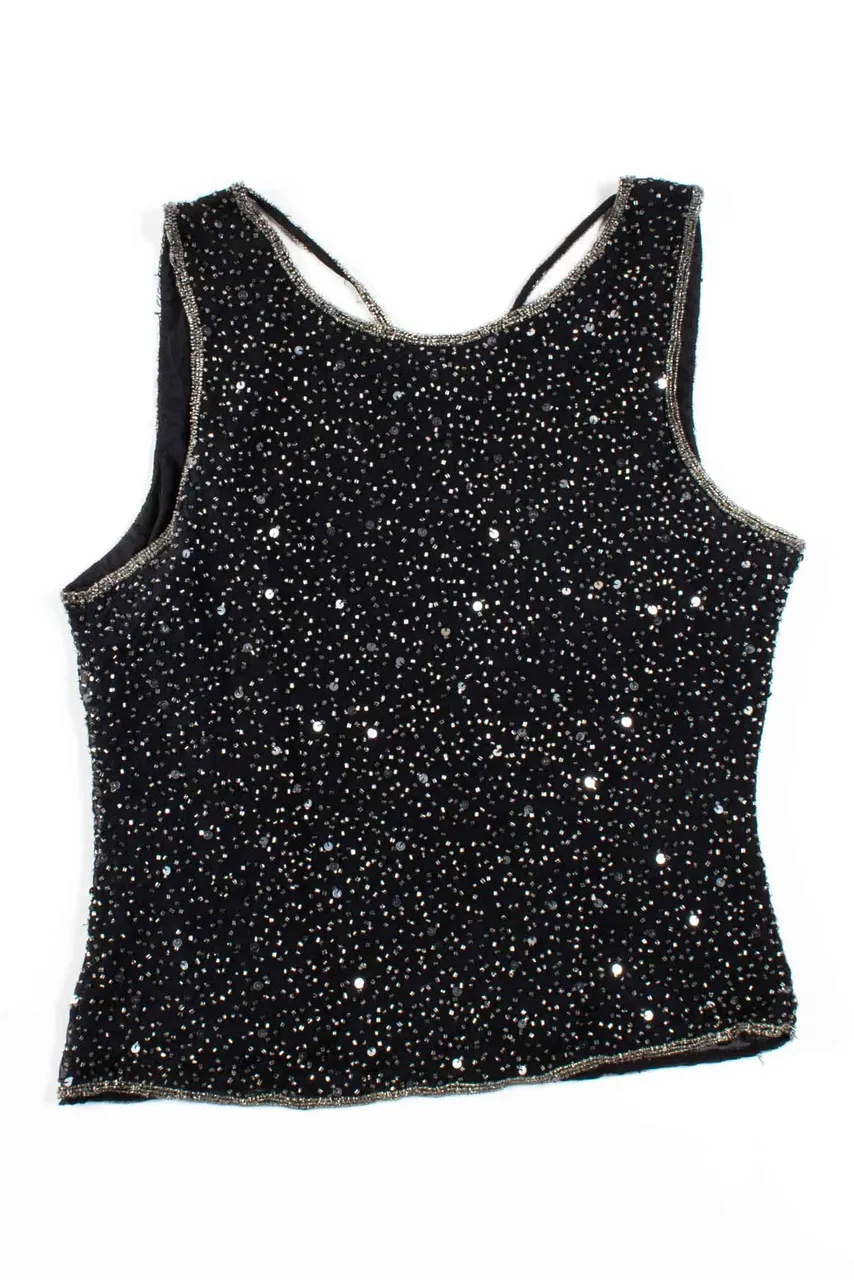 Black Beaded Sequin Tank Top