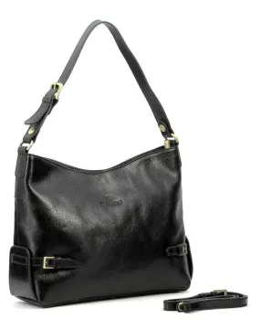 Black leather bag 112266 worn on the shoulder