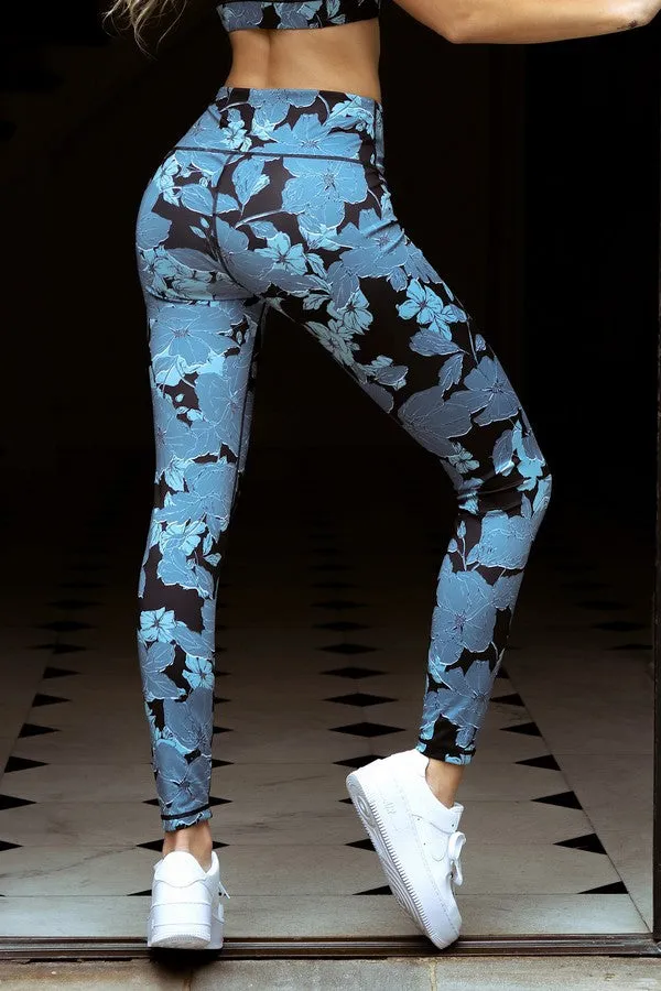 Blue Floral Printed Leggings