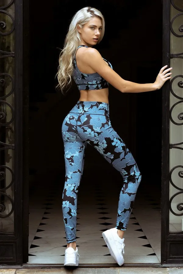 Blue Floral Printed Leggings