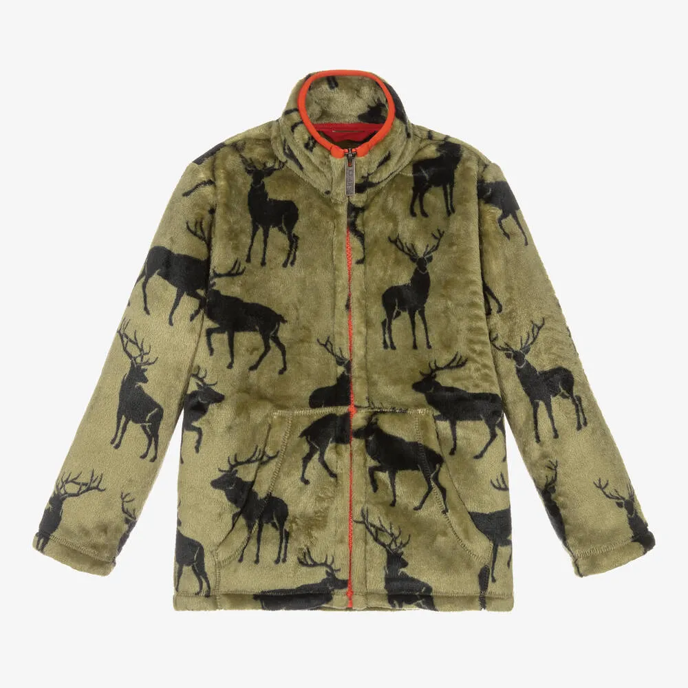 Boys Green Fleece Deer Zip-Up Top