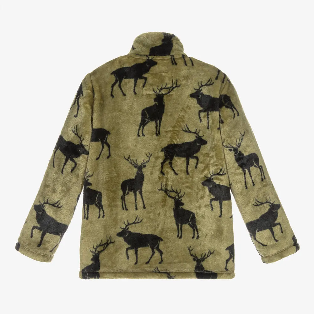 Boys Green Fleece Deer Zip-Up Top