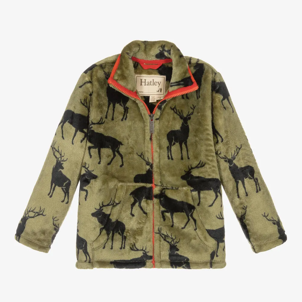 Boys Green Fleece Deer Zip-Up Top