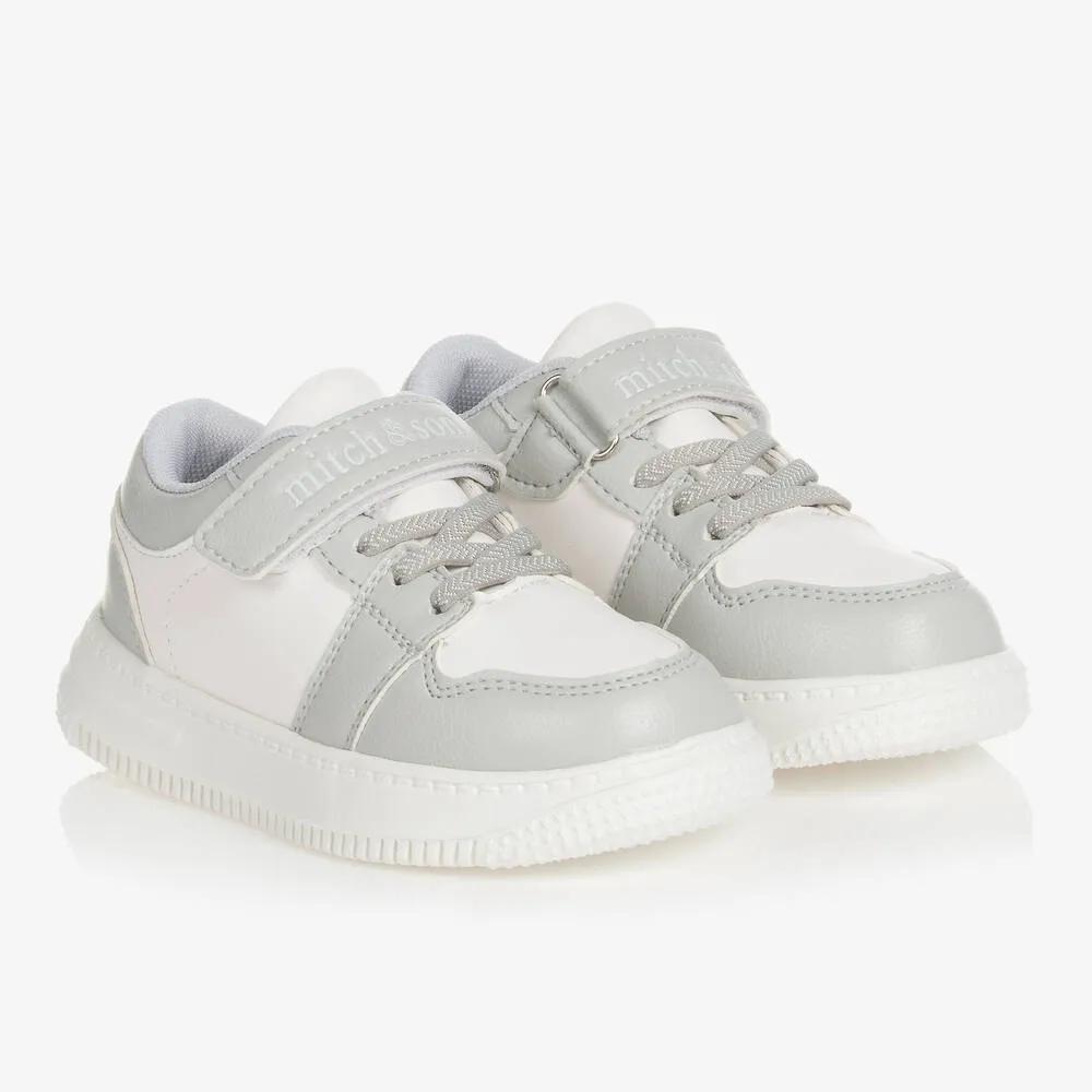 Boys Grey & White Velcro Trainers