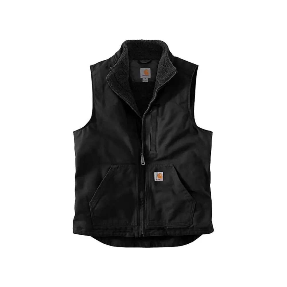 Carhartt Mens Washed Duck Sherpa Lined Mock Vest | Black