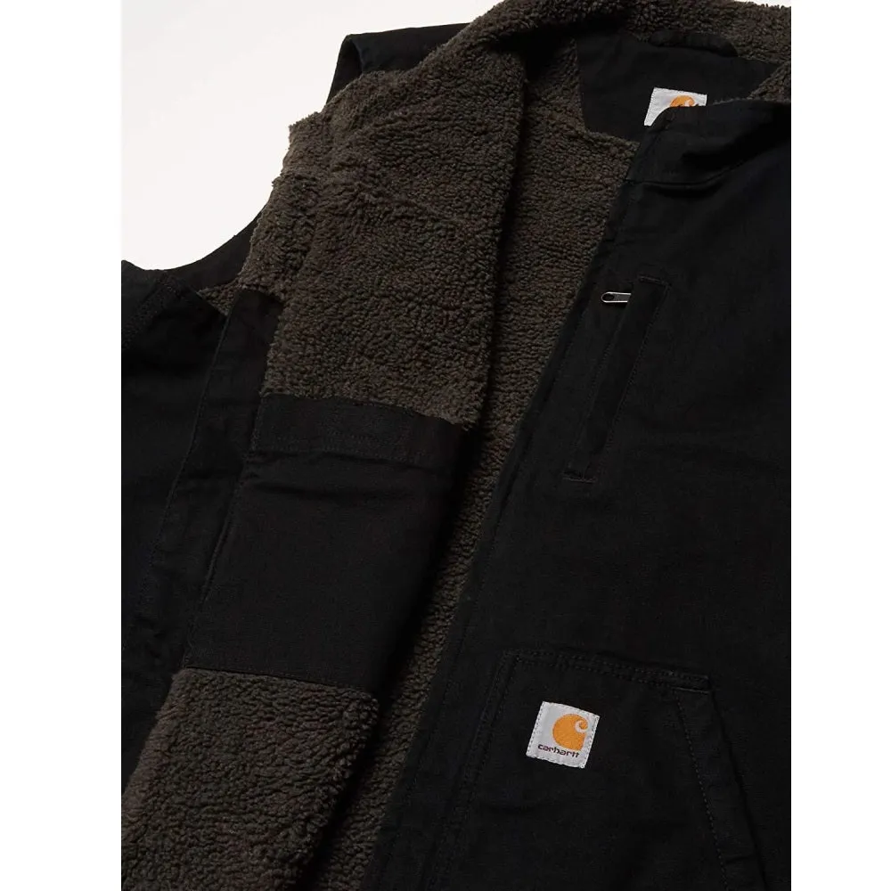 Carhartt Mens Washed Duck Sherpa Lined Mock Vest | Black