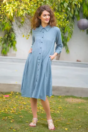 Cobalt Striped Versatile Maternity & Nursing Shirt Dress