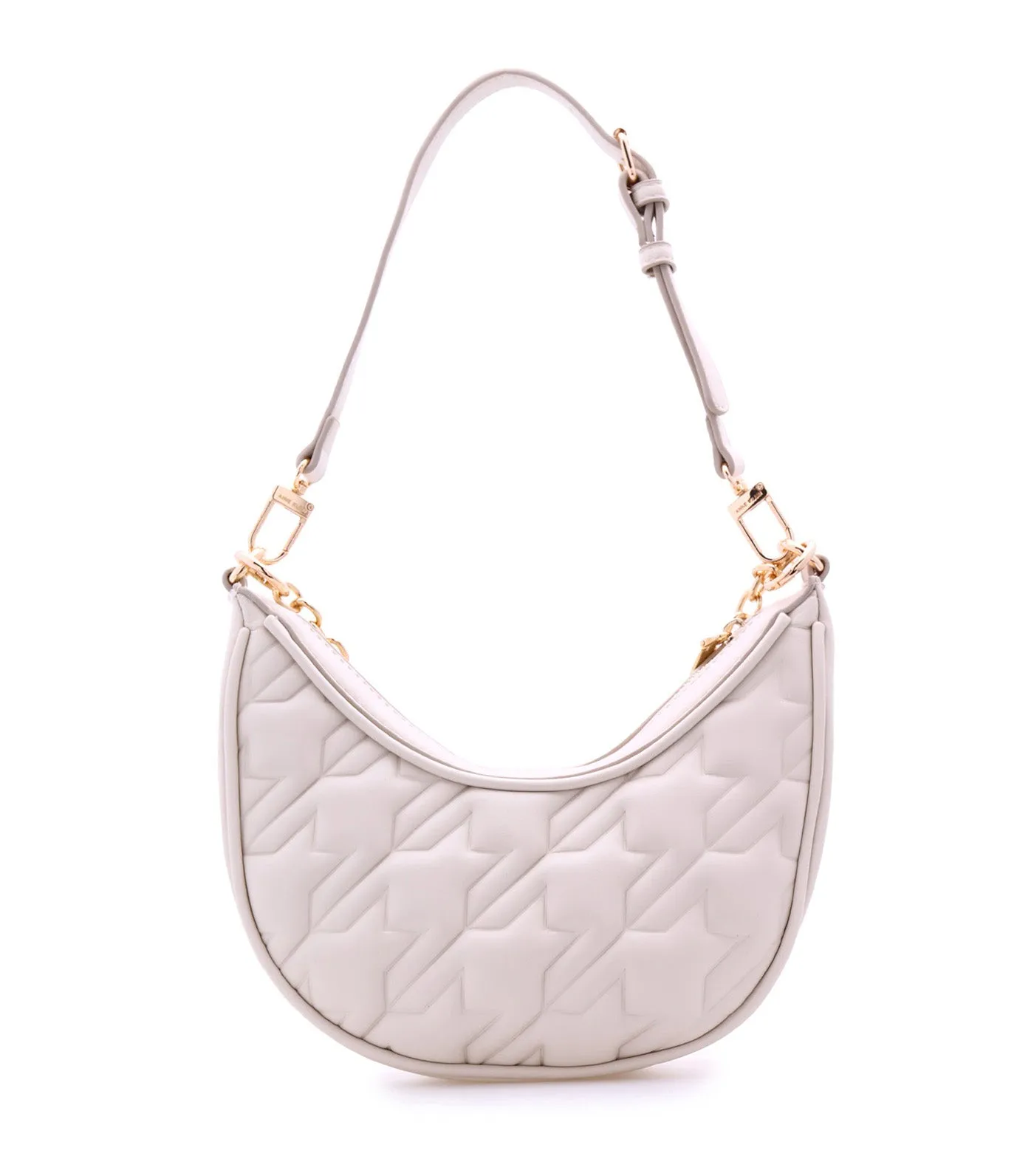 Crescent Shoulder Bag with Chain Houndstooth Chalk