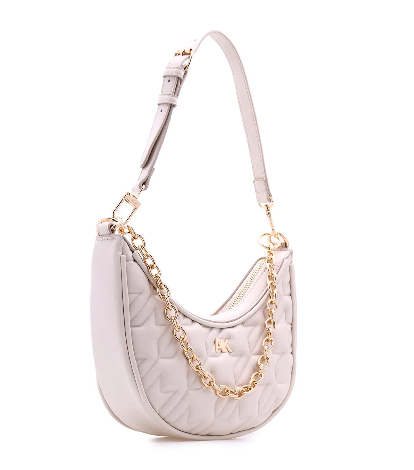 Crescent Shoulder Bag with Chain Houndstooth Chalk