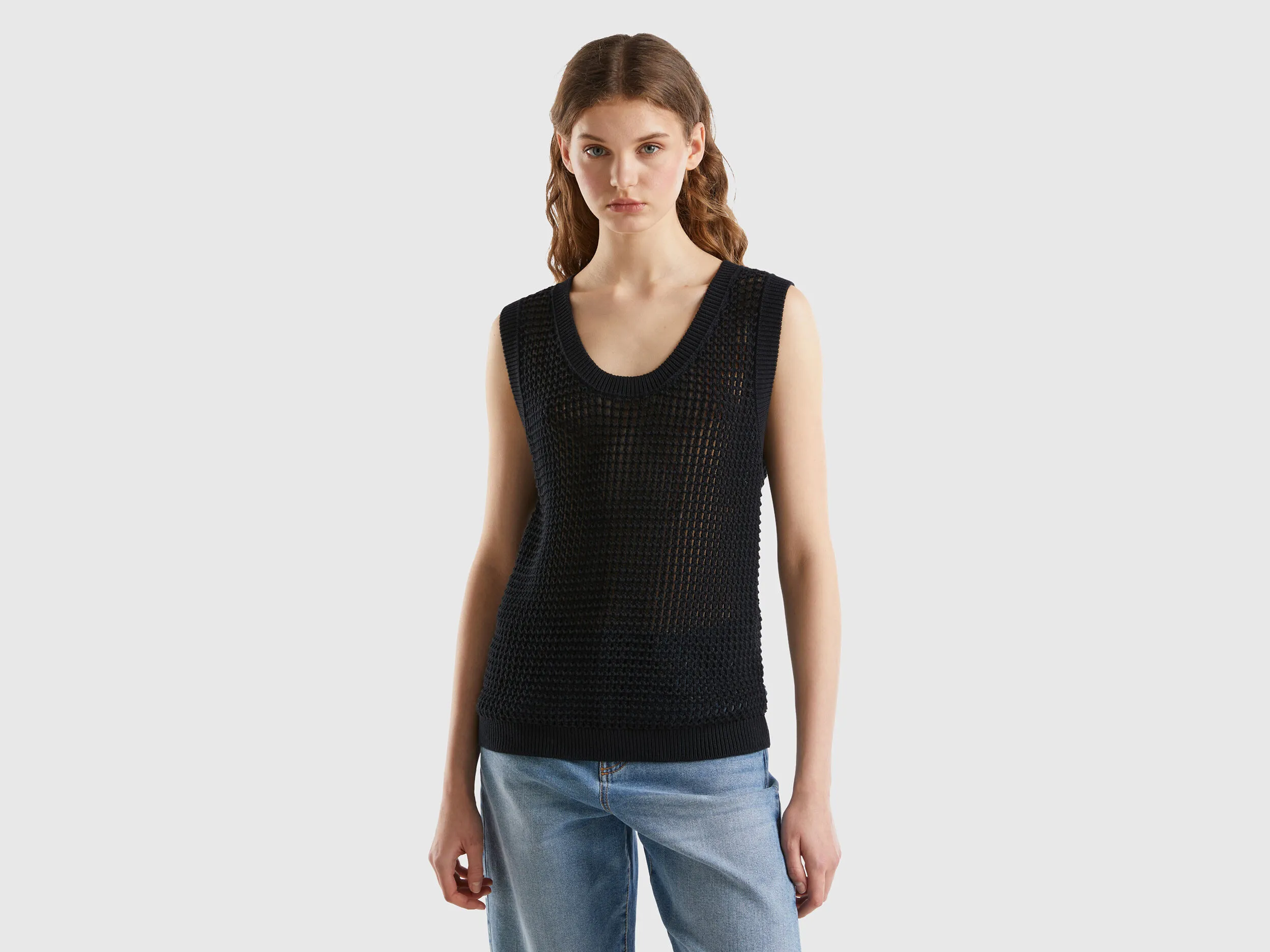 Crochet tank top - Black | Benetton