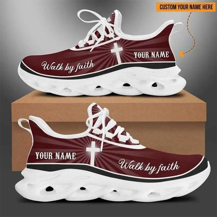 Custom Name Jesus Christian Cross Walk By Faith Religious Clunky Sneakers