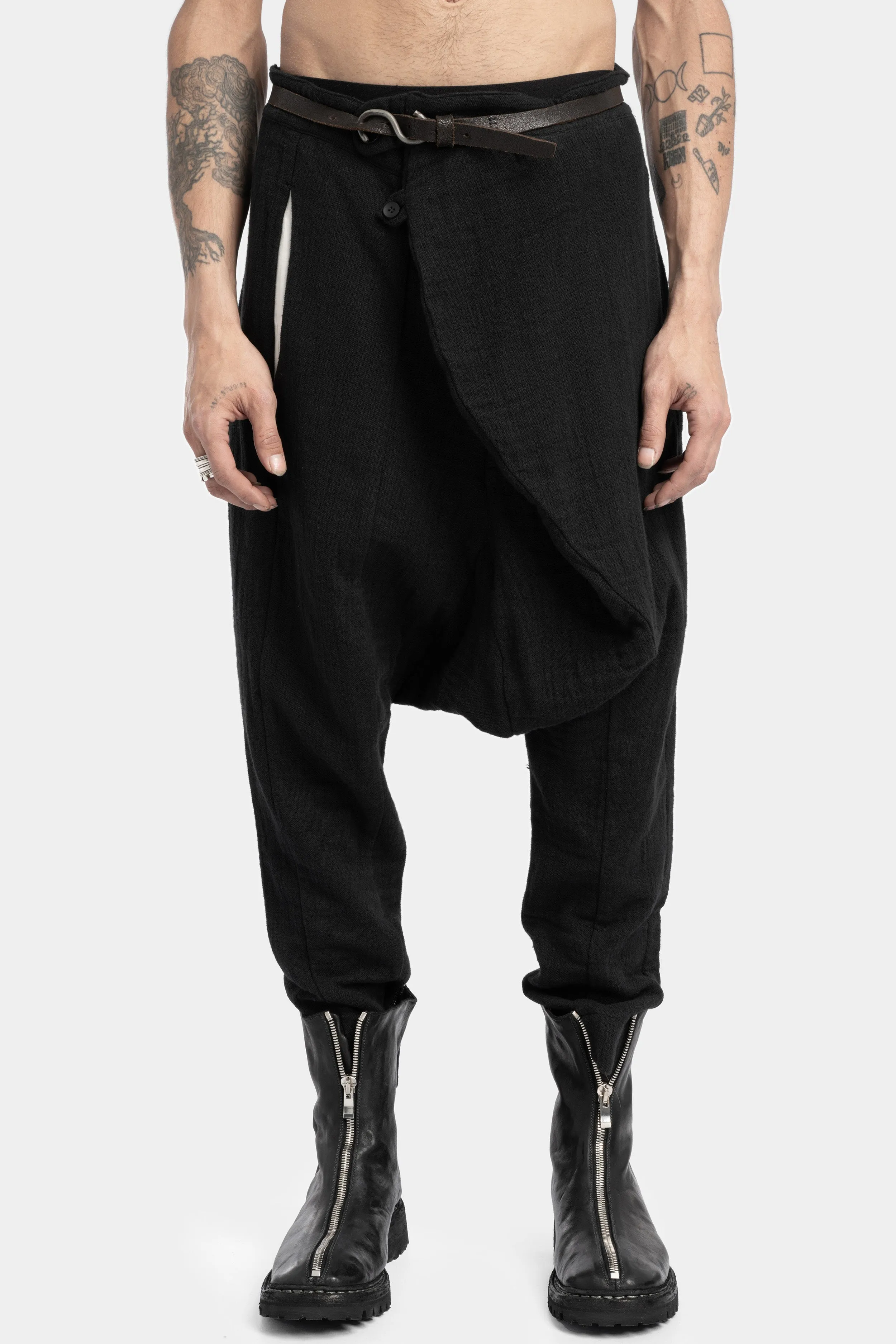 Drop crotch wool blend trousers