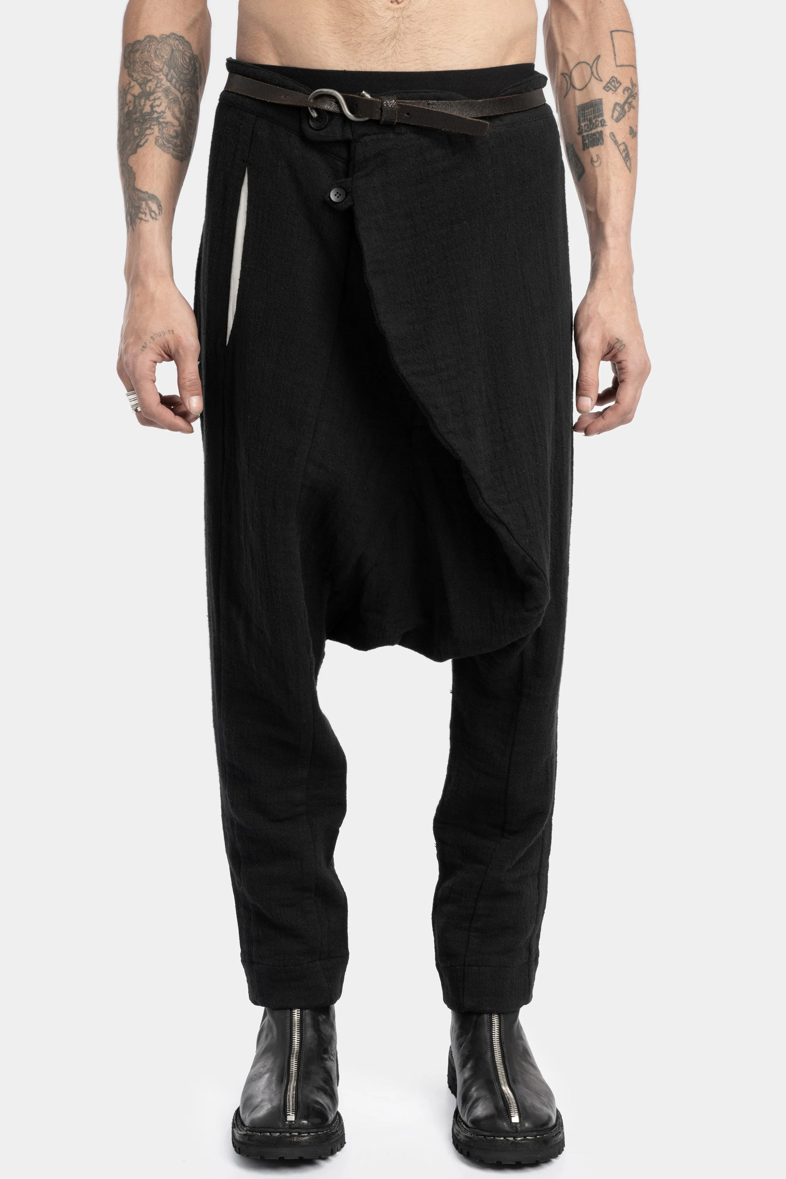 Drop crotch wool blend trousers