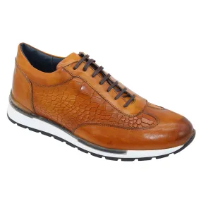 Duca by Matiste Varsi Calfskin Croc Print Sneakers Cognac