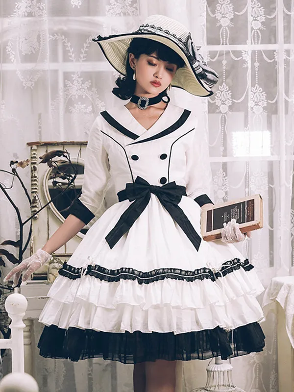 Elegant Lolita Dress Polyester 3/4 Length Sleeves Ruffles OP Dress Lolita Dress