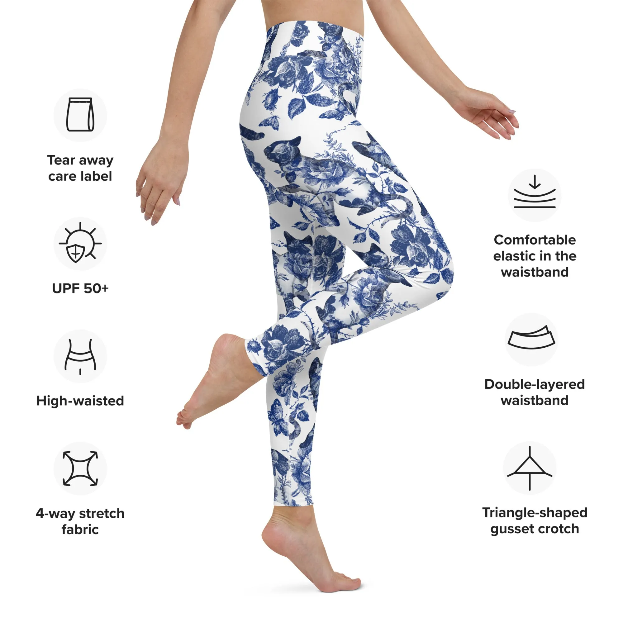 Floral Porcelain Cats Yoga Leggings