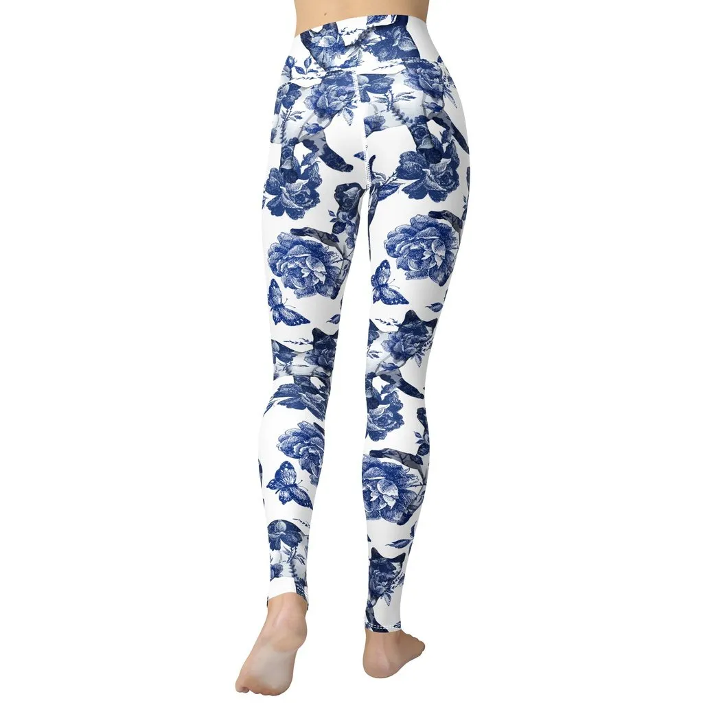 Floral Porcelain Cats Yoga Leggings