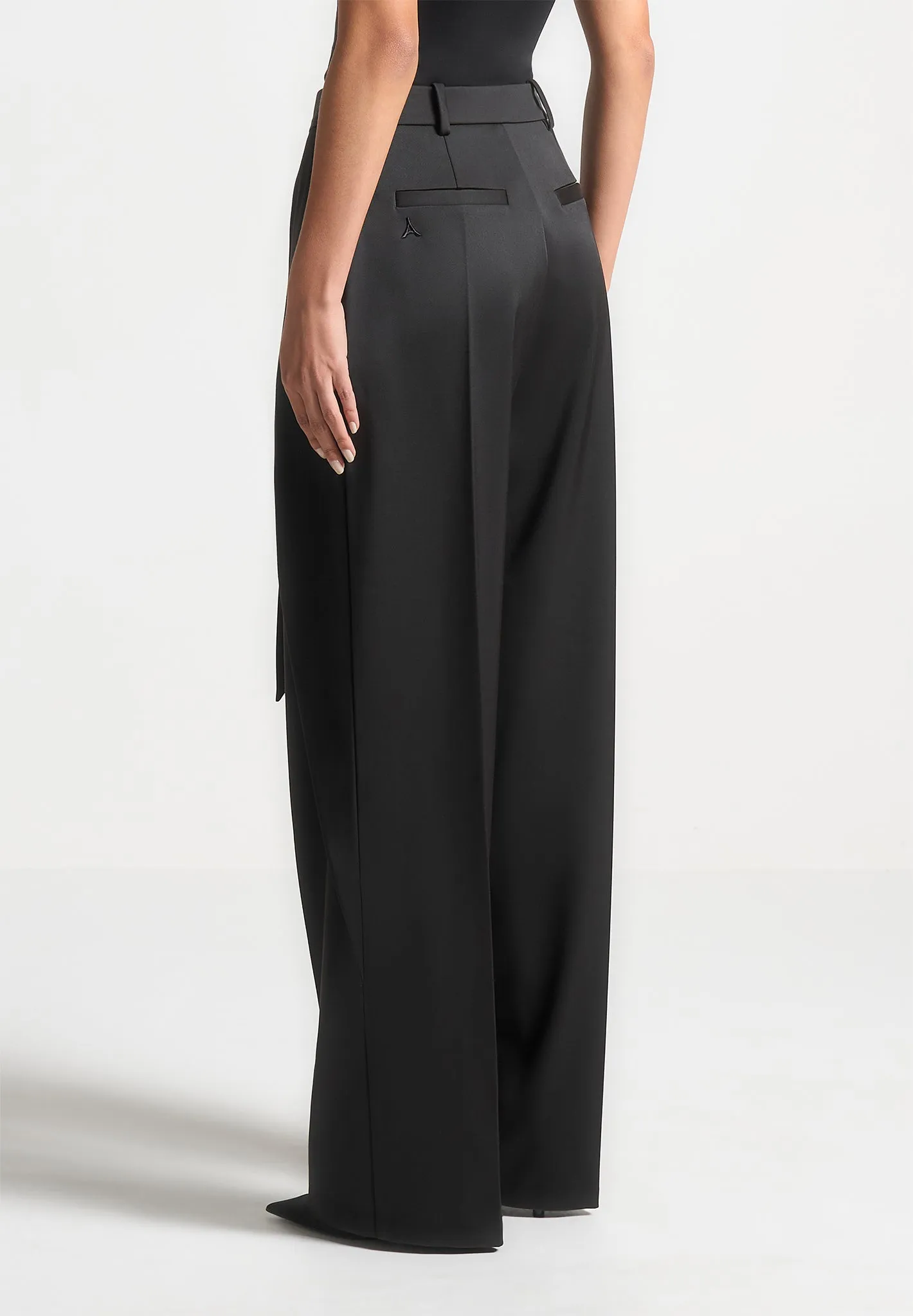 Foldover Sateen Trousers with D-Ring Belt - Black