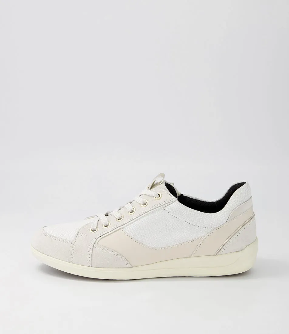 GEOX D Myria B Off White Leather Suede Sneakers