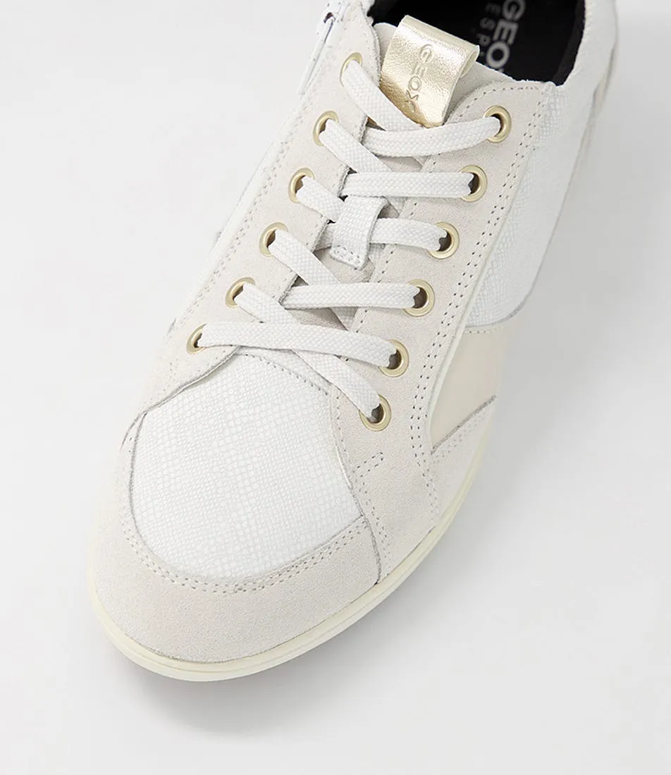 GEOX D Myria B Off White Leather Suede Sneakers