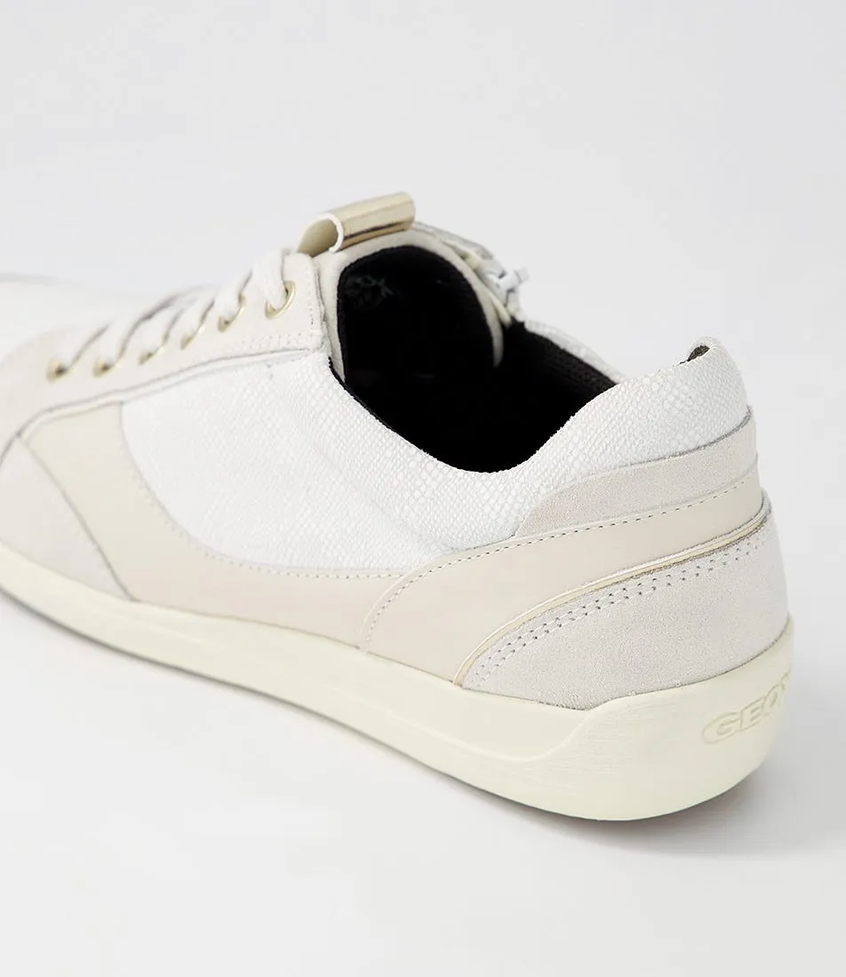 GEOX D Myria B Off White Leather Suede Sneakers