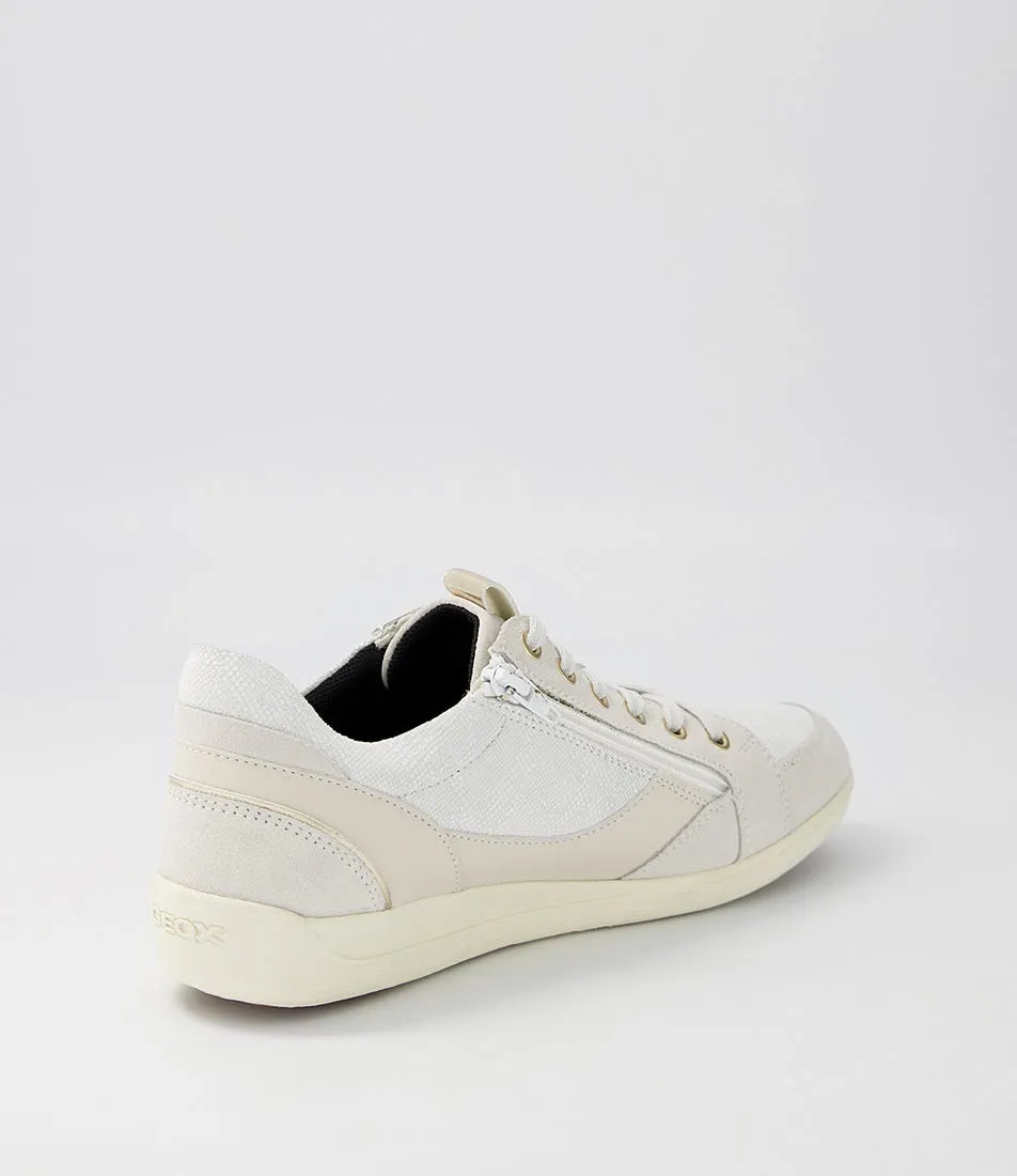 GEOX D Myria B Off White Leather Suede Sneakers