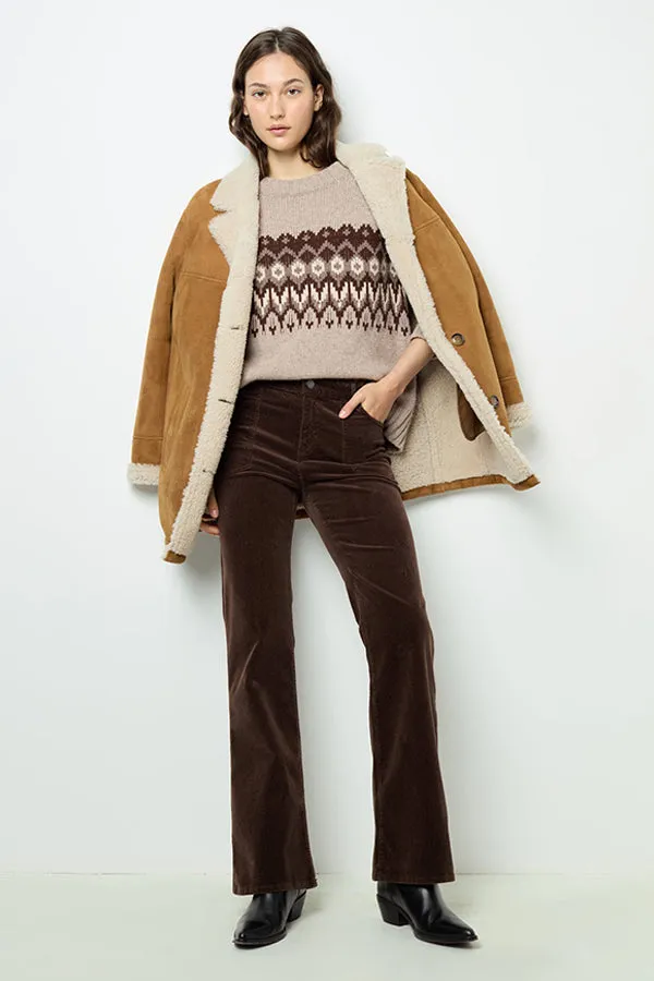 Gerard Darel NAZIA BROWN FLARED CORDUROY TROUSERS