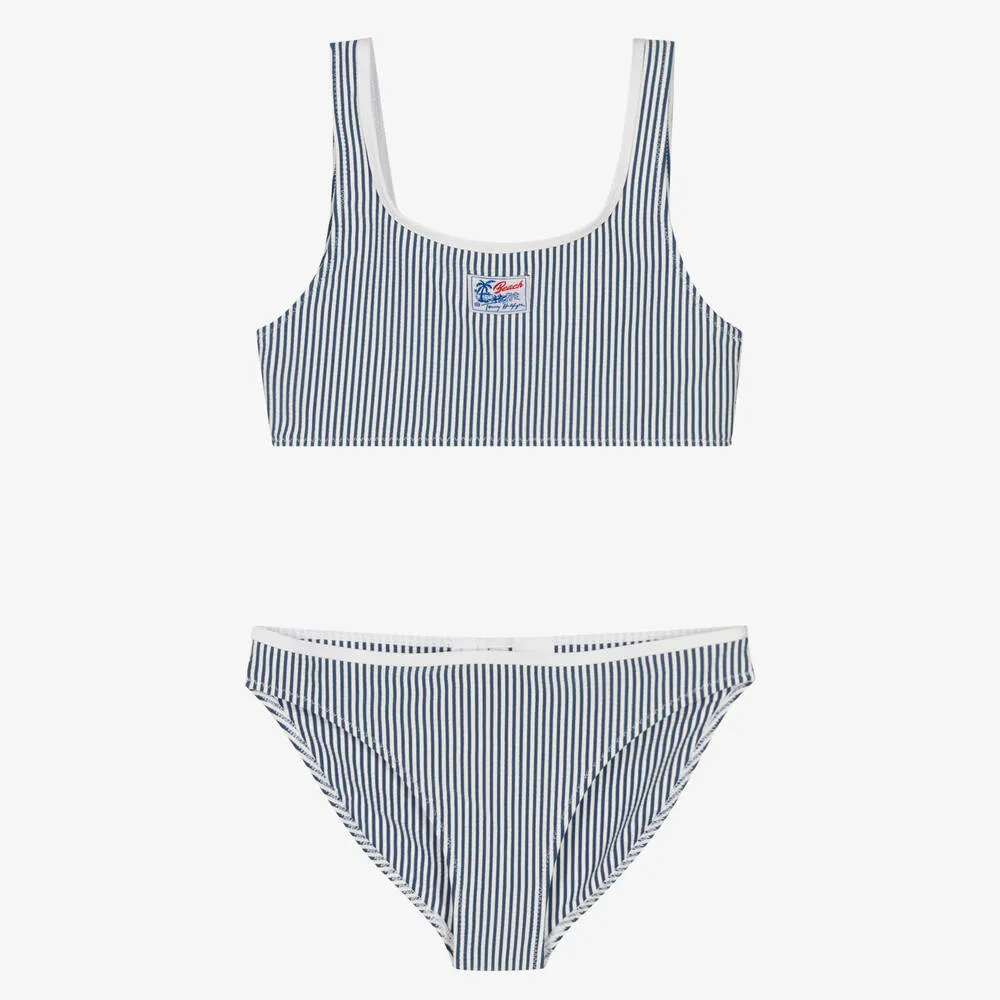 Girls Blue & White Striped Bikini