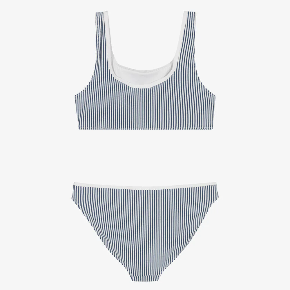 Girls Blue & White Striped Bikini