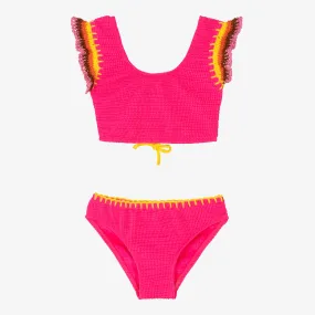 Girls Pink Crochet Trim Bikini (UV50)