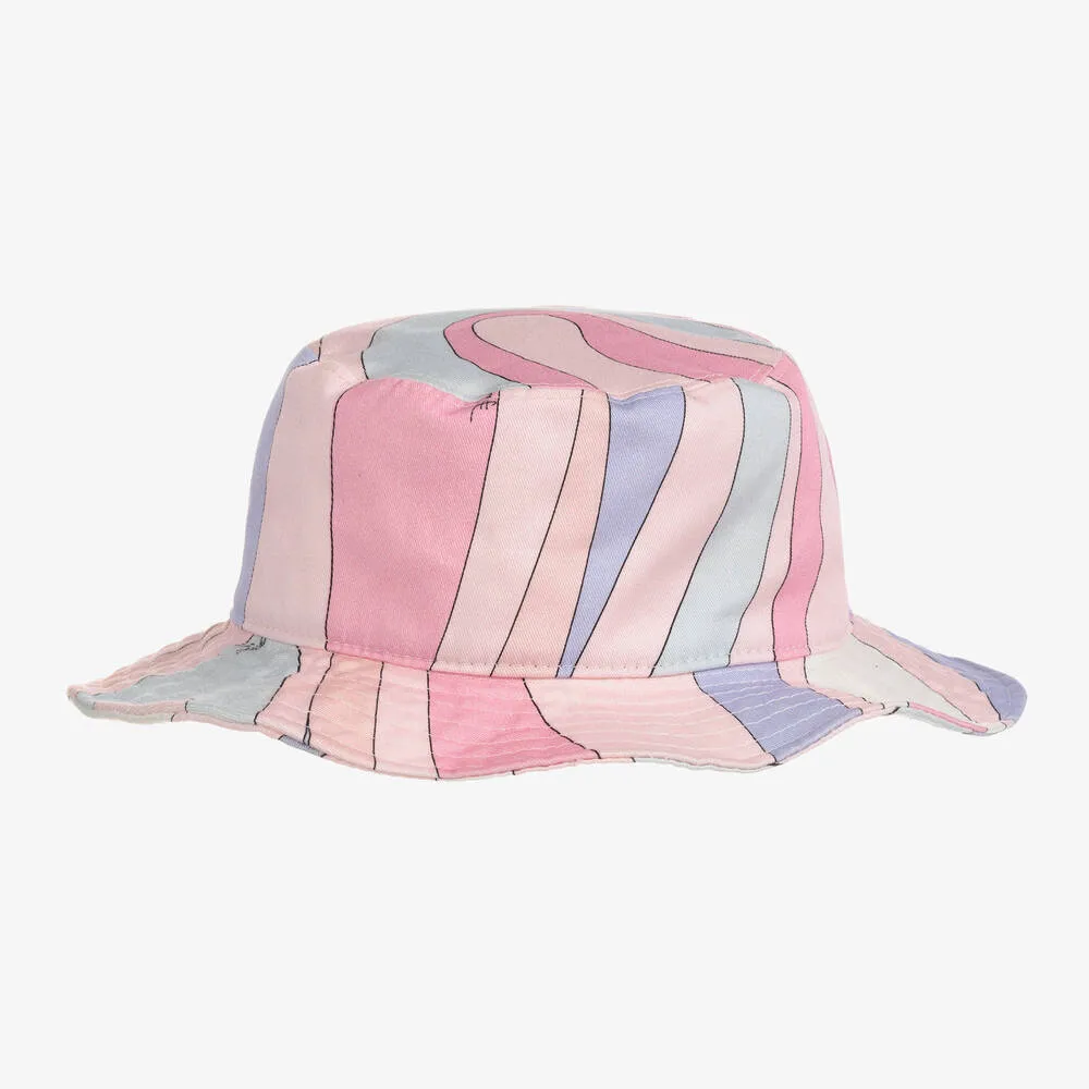 Girls Pink Marmo Print Buckle Hat