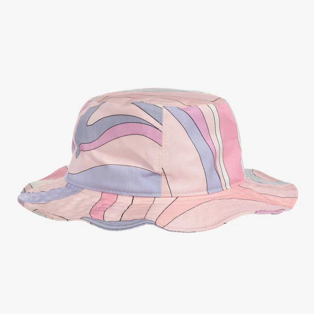 Girls Pink Marmo Print Buckle Hat