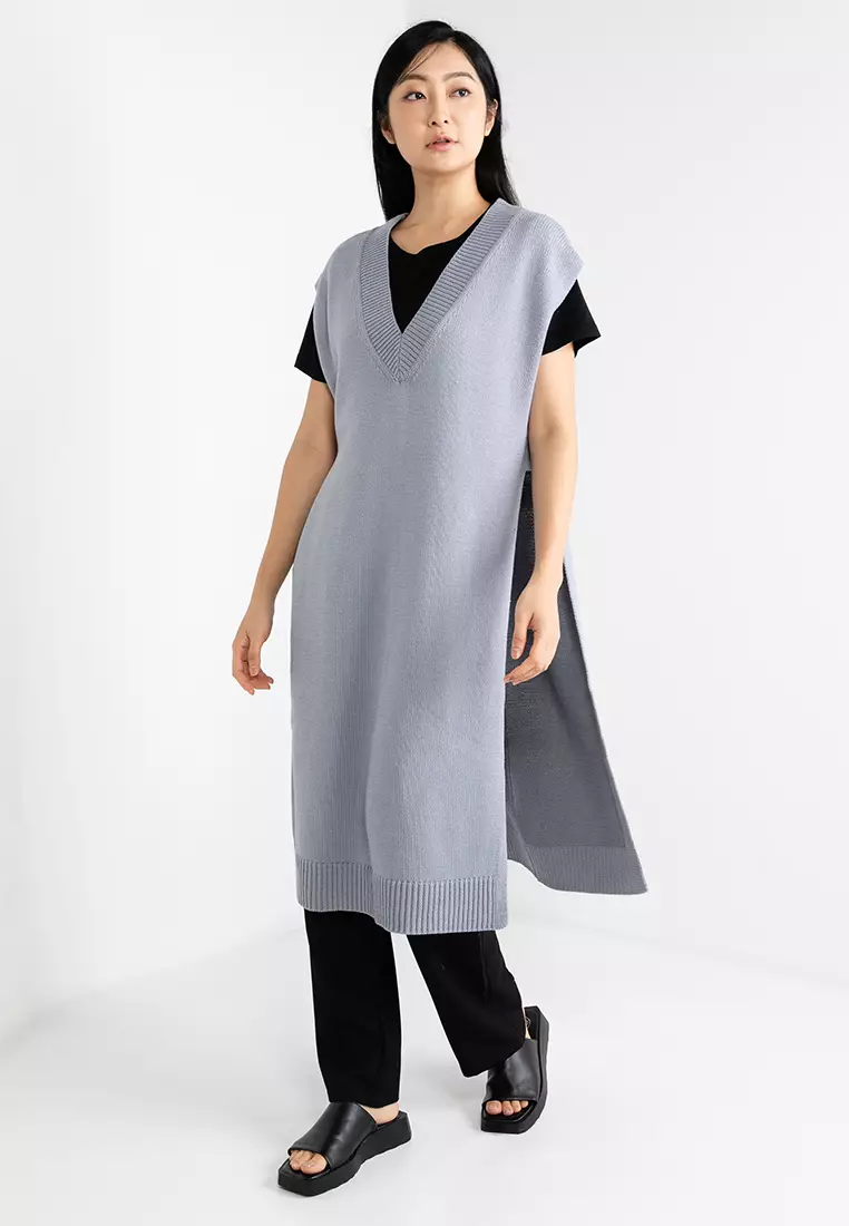 GLOBAL WORK V Neck Long Vest