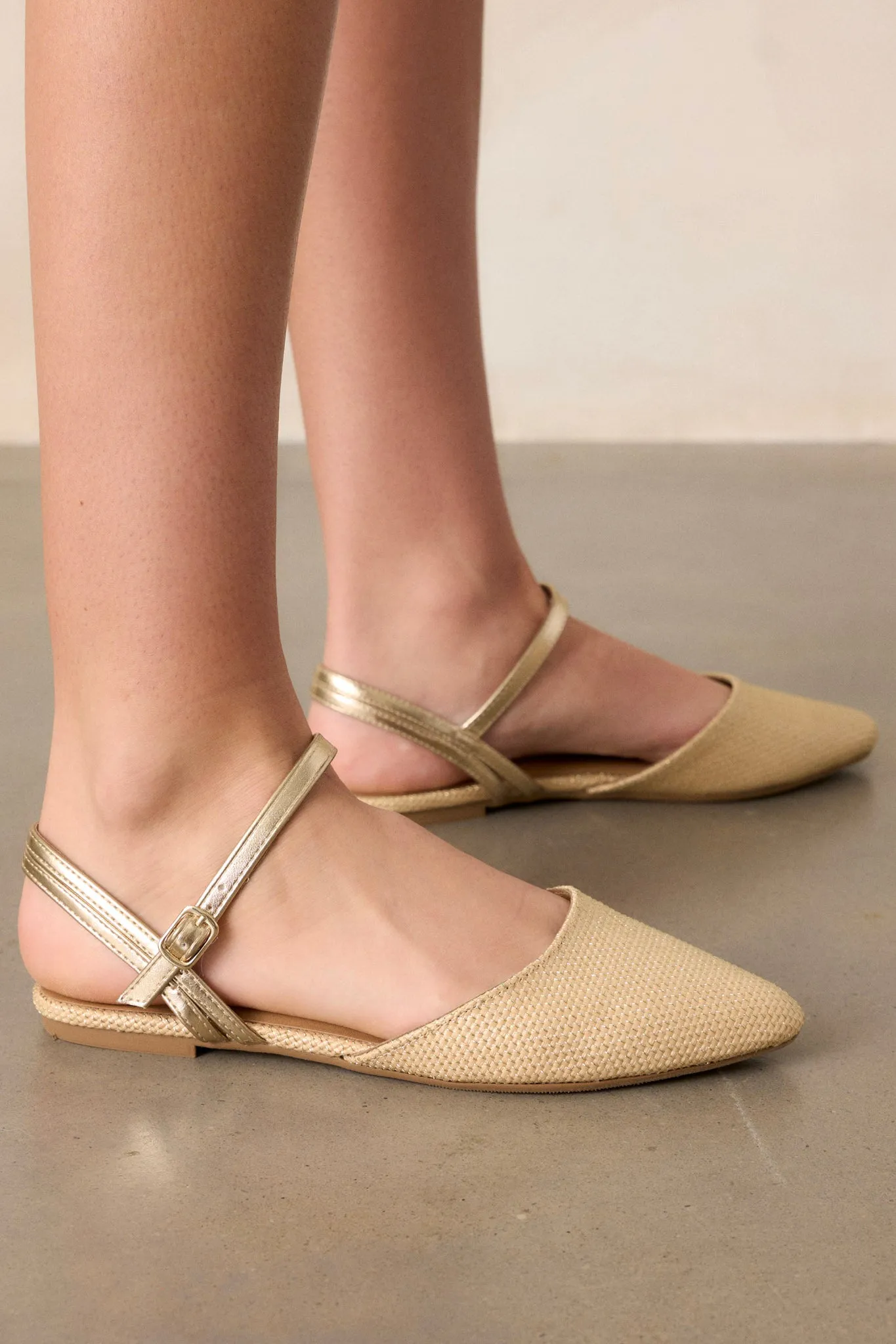 Goddess Glide Beige Ankle Strap Flats