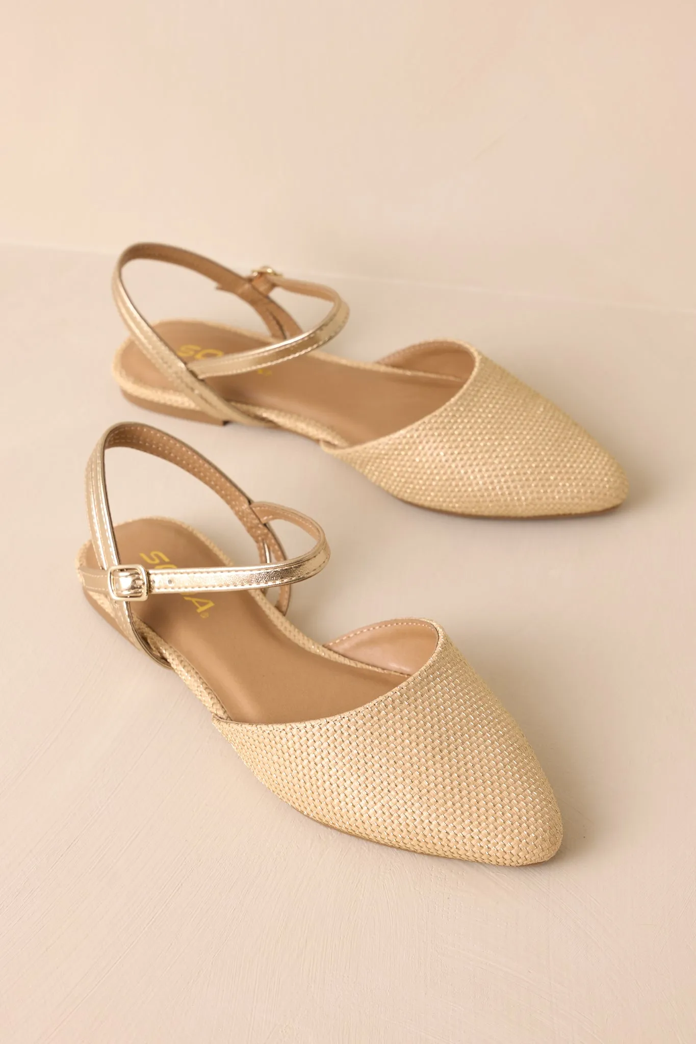 Goddess Glide Beige Ankle Strap Flats