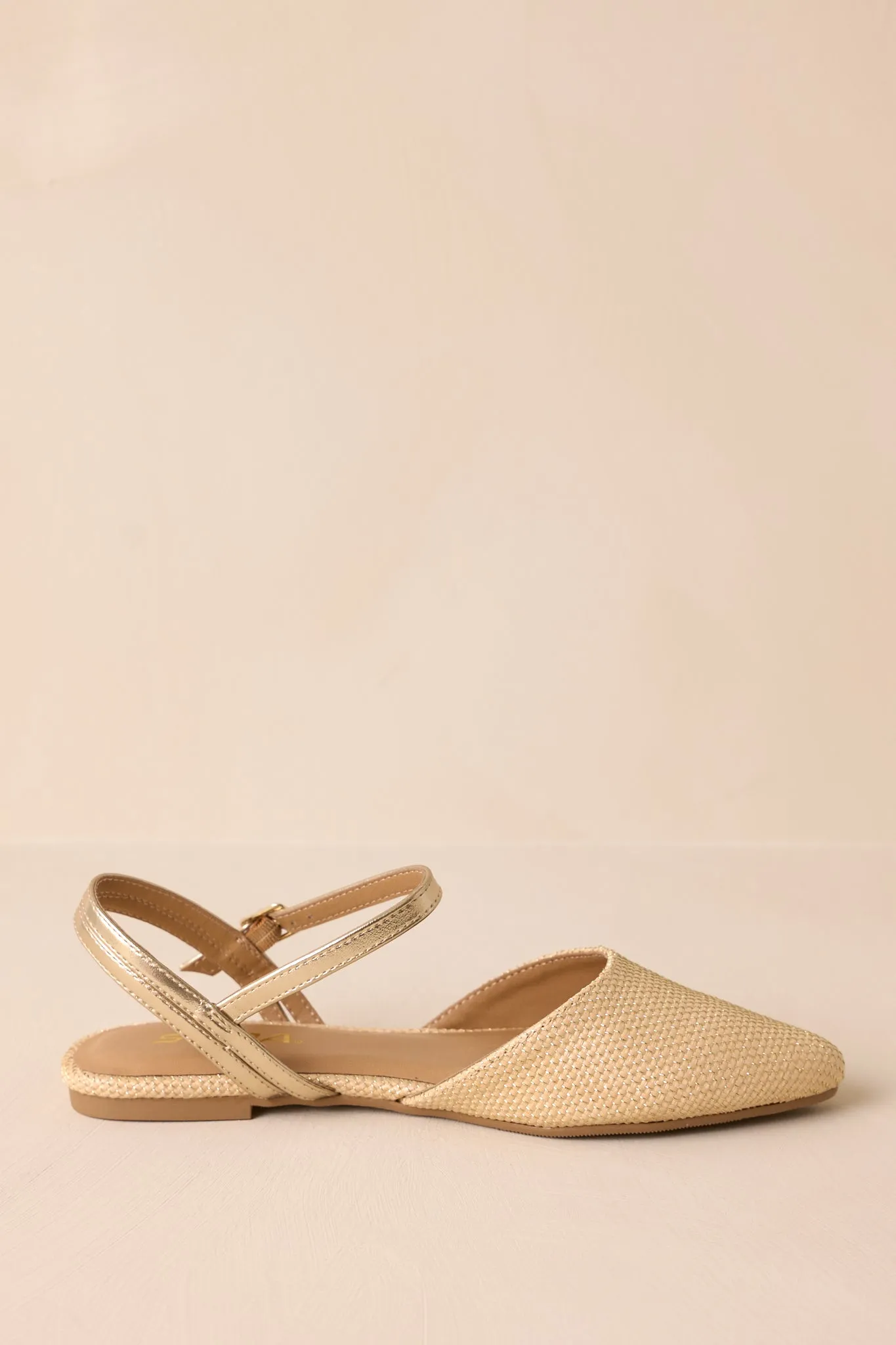 Goddess Glide Beige Ankle Strap Flats