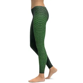 Green Crocodile Pattern Leggings