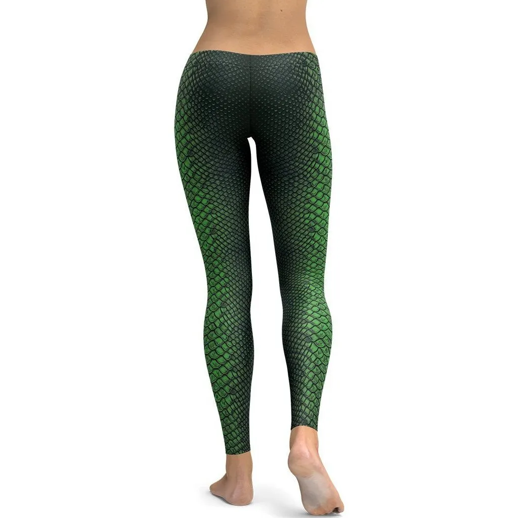 Green Crocodile Pattern Leggings