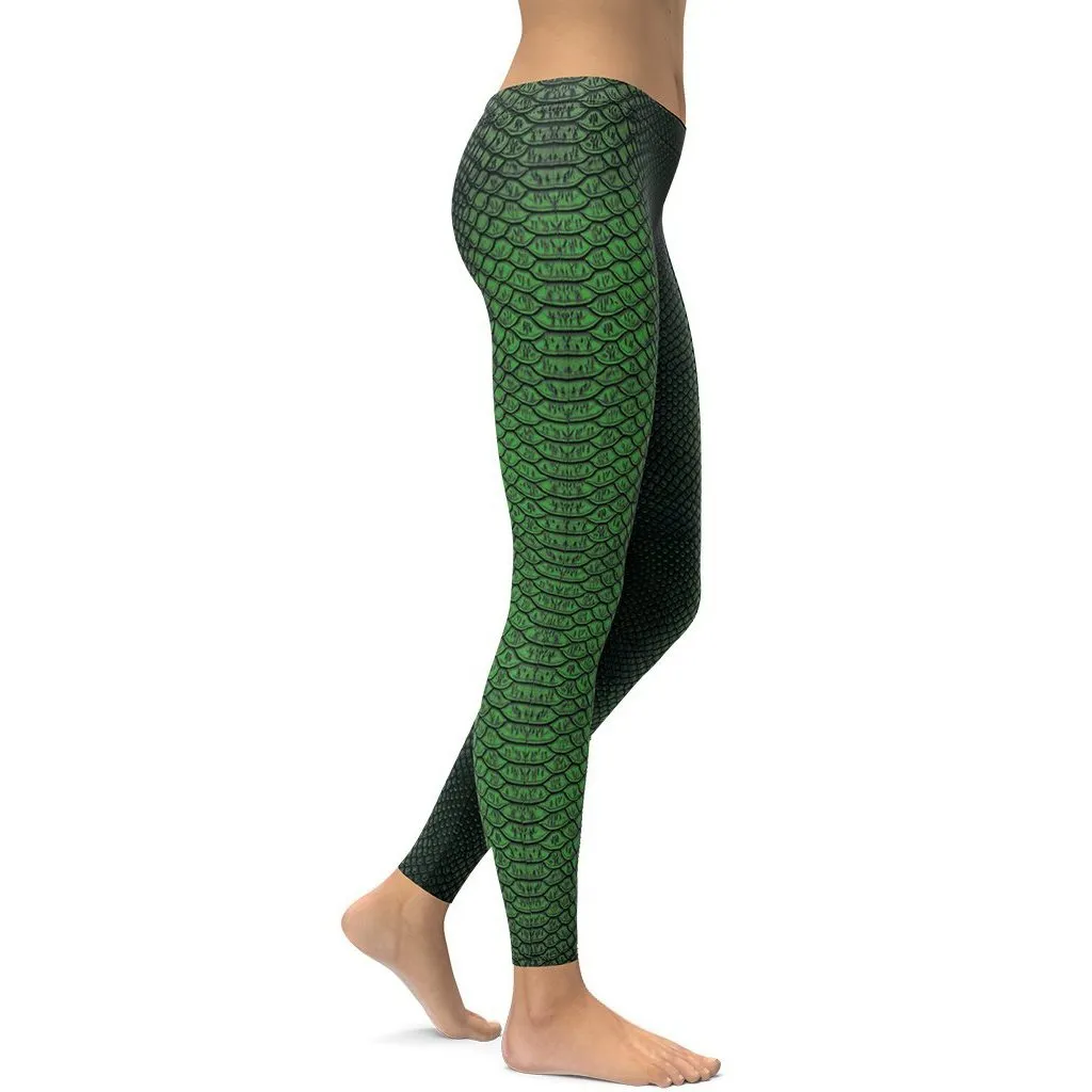 Green Crocodile Pattern Leggings