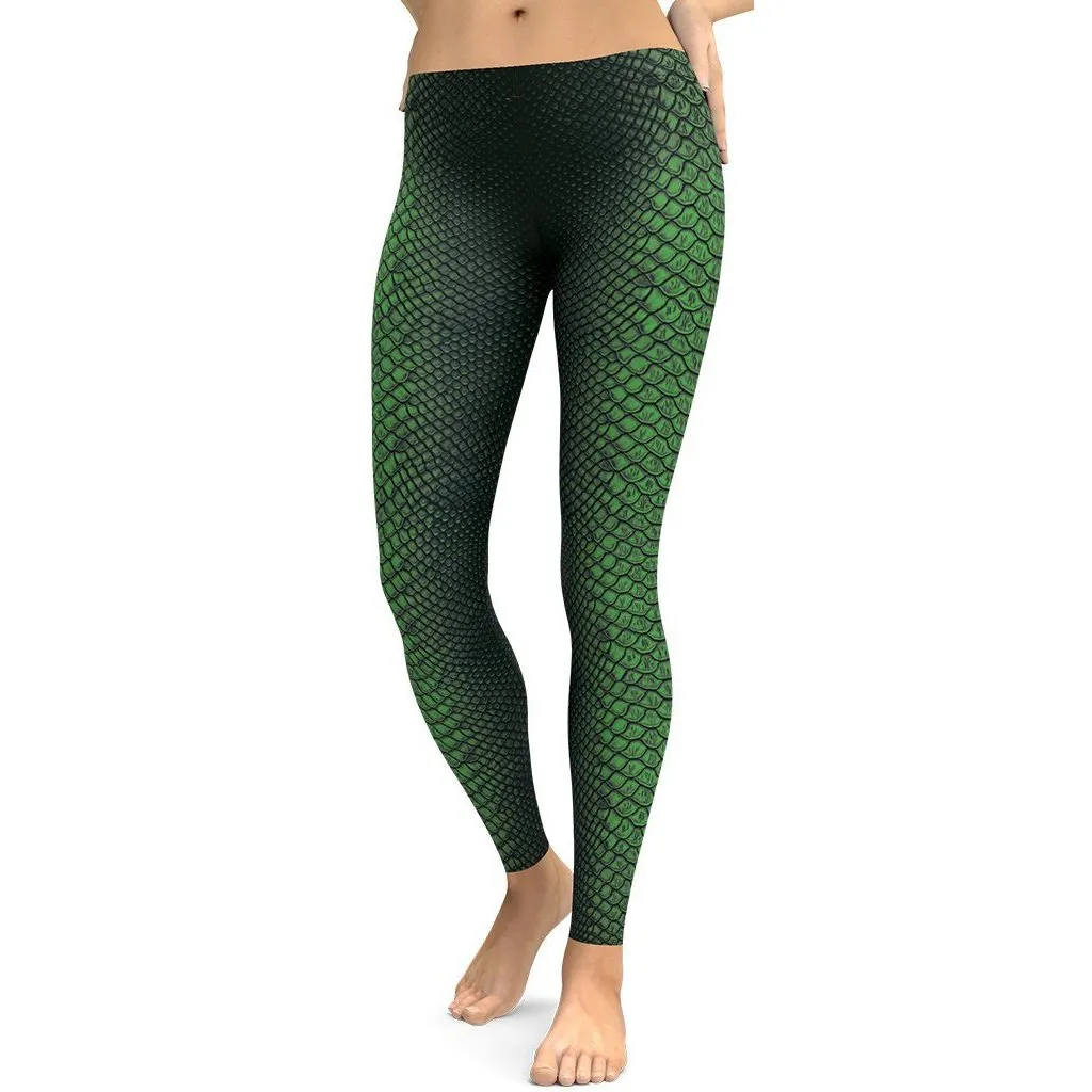 Green Crocodile Pattern Leggings