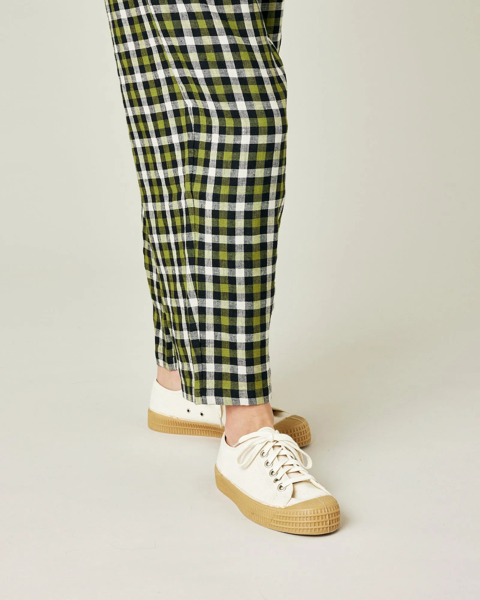 Huxley Olive, Black & Ecru Check Linen Trousers