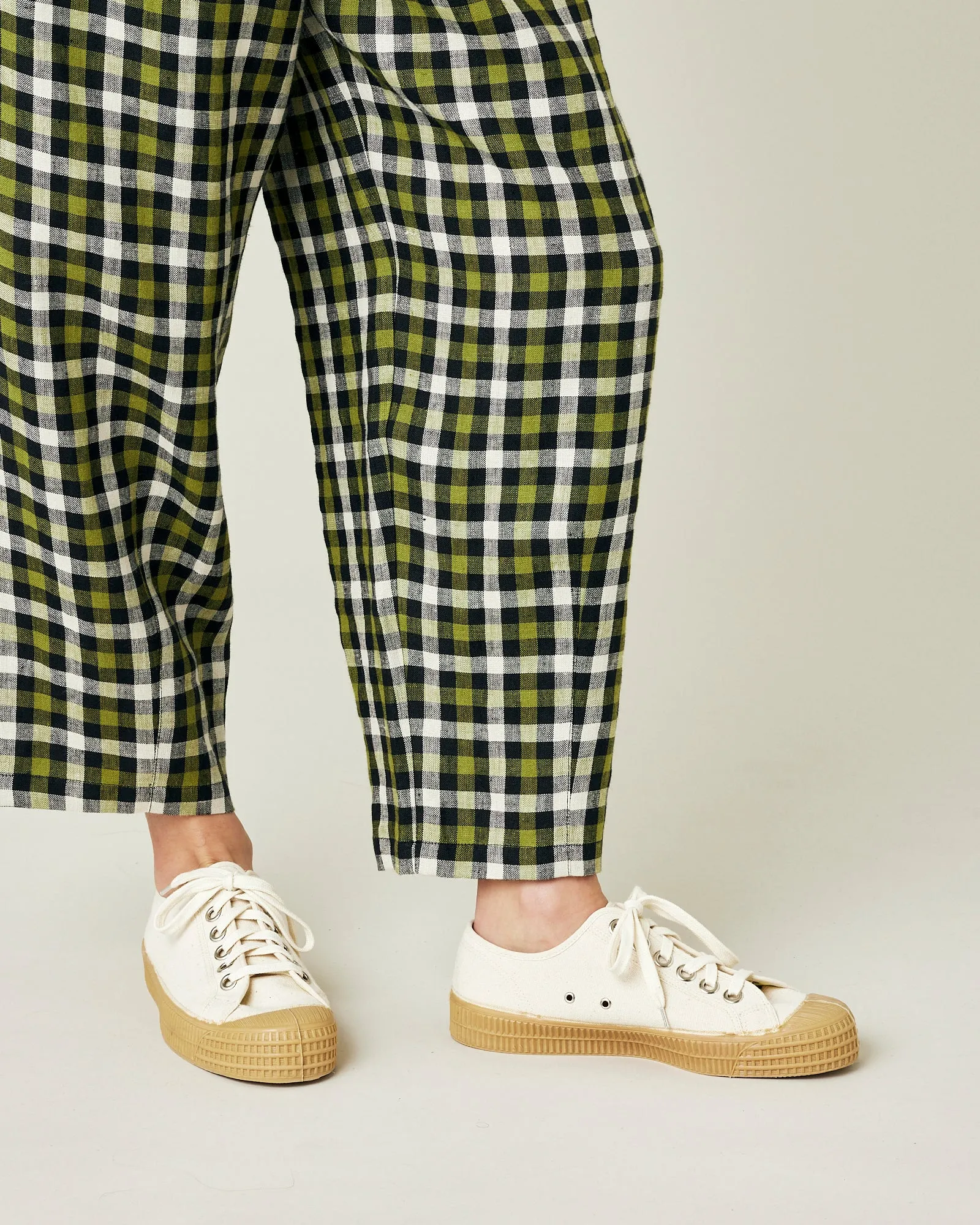 Huxley Olive, Black & Ecru Check Linen Trousers