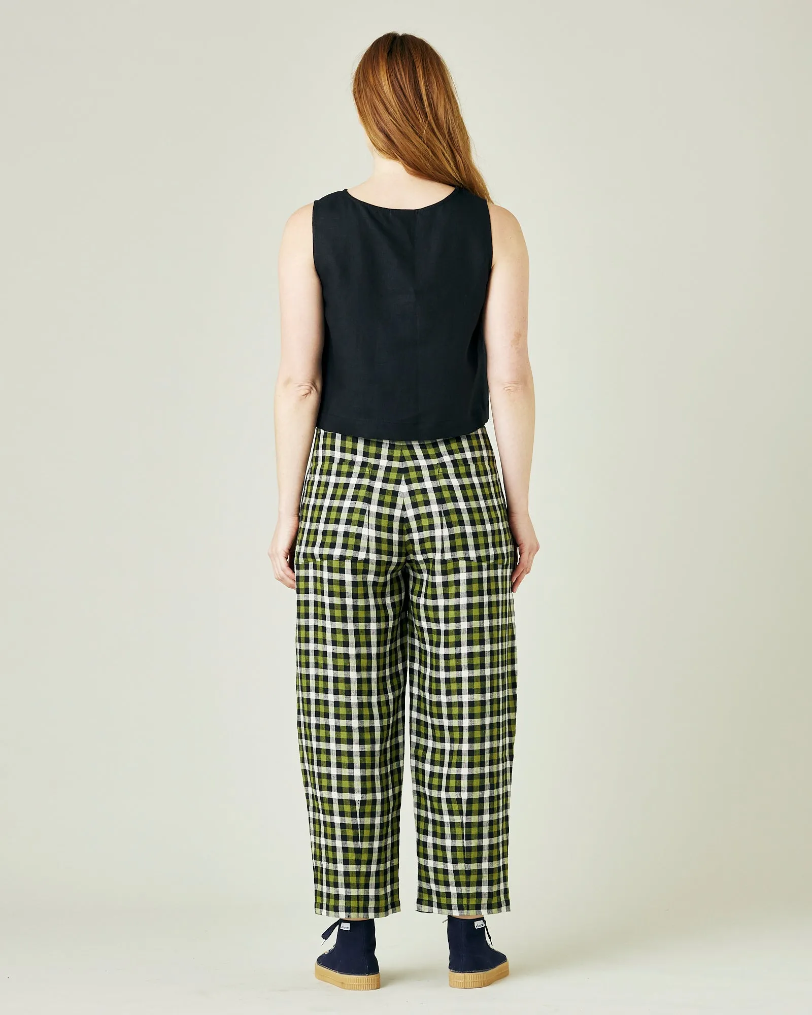 Huxley Olive, Black & Ecru Check Linen Trousers