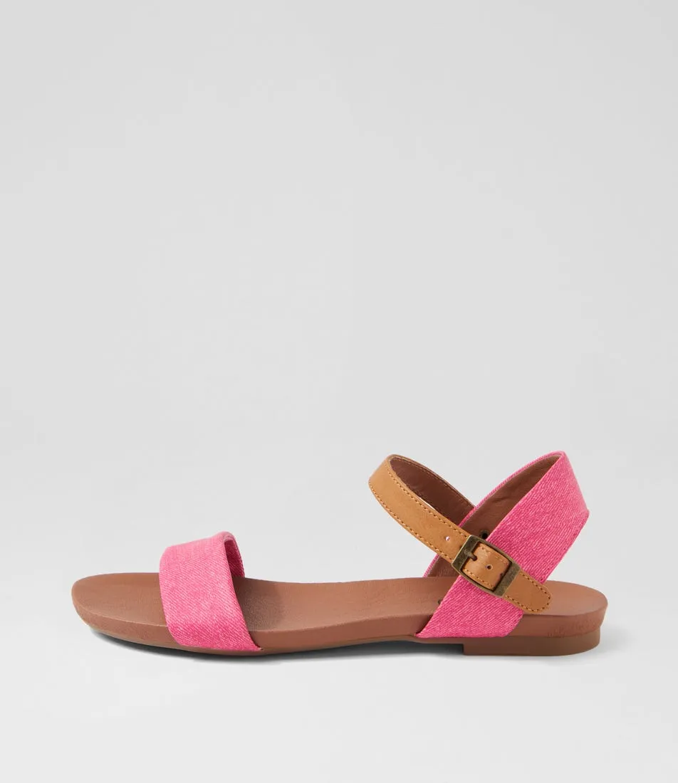 I LOVE BILLY Saratoga Pink Denim Tan Sandals