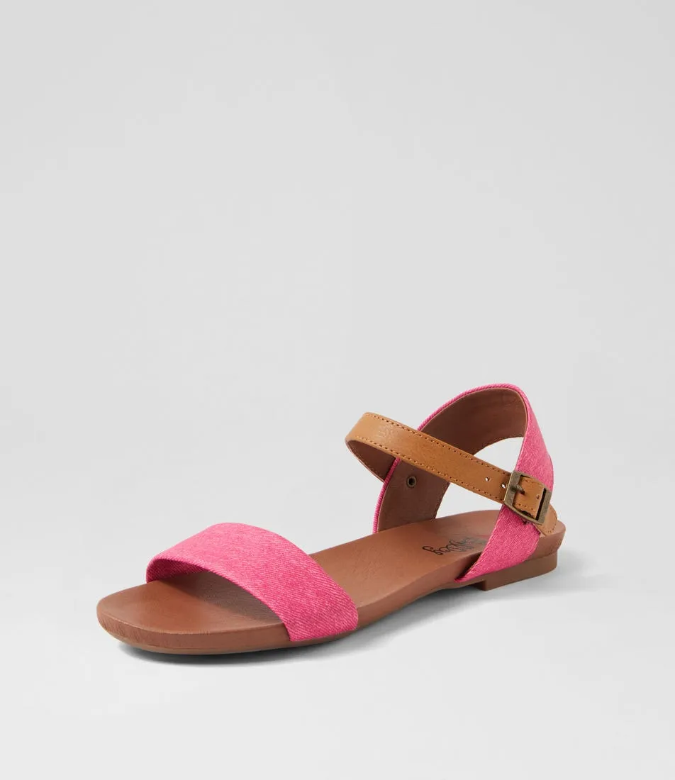 I LOVE BILLY Saratoga Pink Denim Tan Sandals