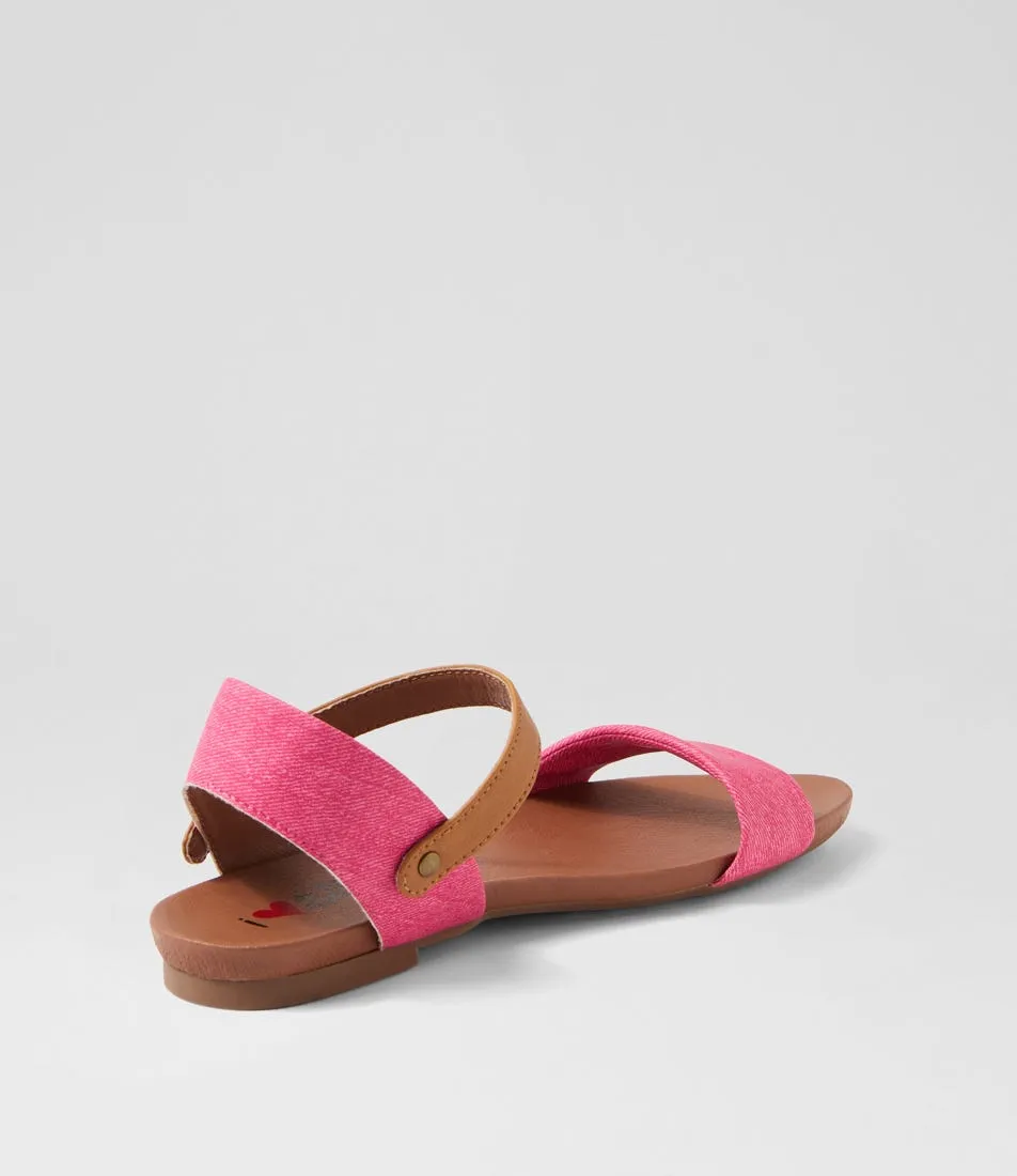 I LOVE BILLY Saratoga Pink Denim Tan Sandals