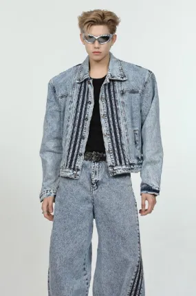 Irregular Striped Denim Jacket